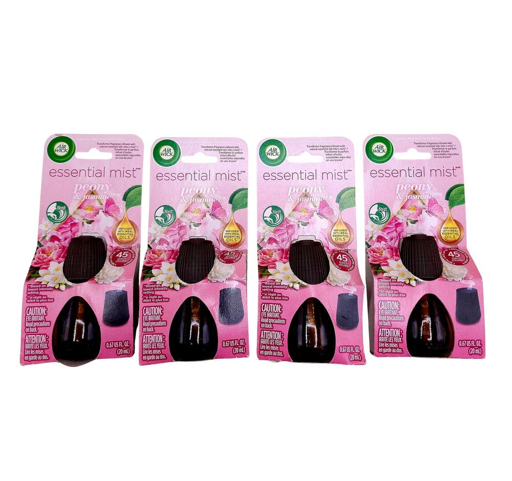 (4) Air Wick Essential Mist Peony & Jasmine Refills 0.67oz/20mL Each Set of 4